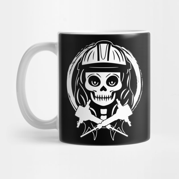 Fossicker Skull and Crossed Jackhammers White Logo by Nuletto